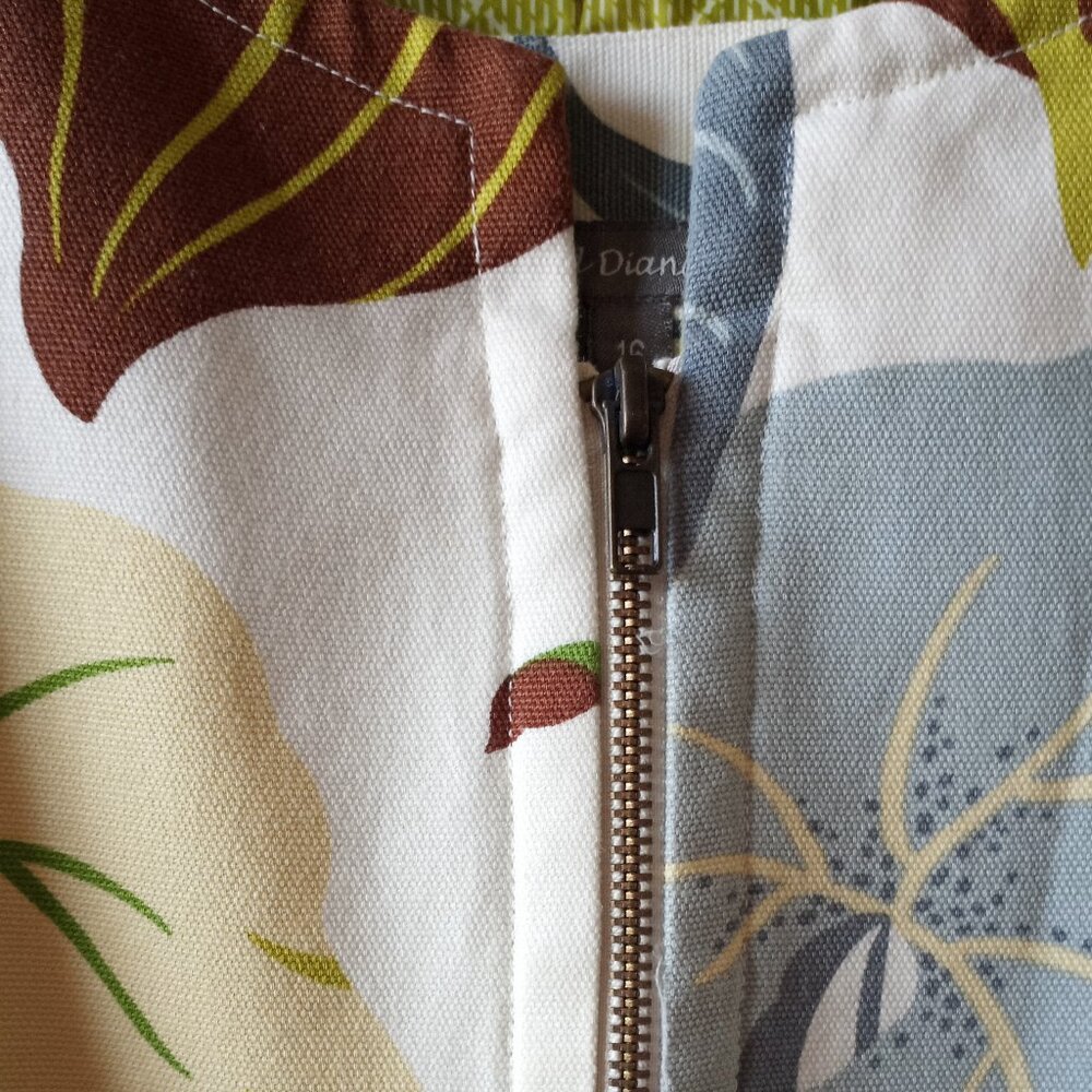 'Kelly & Diane' Collarless Coat Size 16 Botanical Reversible Belt 100%Cotton - Picture 3 of 16